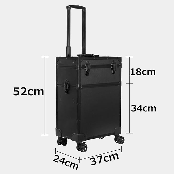 Rolling Makeup Train Case Portable Cosmetic Trolley Rolling Cosmetic Organizer with Rolling Wheels Lights and Mirror,Combination Make-up Case,Aluminium Make Up Case, Black Cosmetic case (Noir)