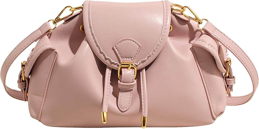 Generic Women PU Leather Drawstring Shoulder Bag Large Capacity Cool Girl Y2K Underarm Bag with Side Pockets Stylish Crossbod