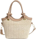 Generic Women Casual Straw Shoulder Bag PU Leather Stylish Crossbody Bags Large Capacity Straw Woven Tote Bag Travel Date Han