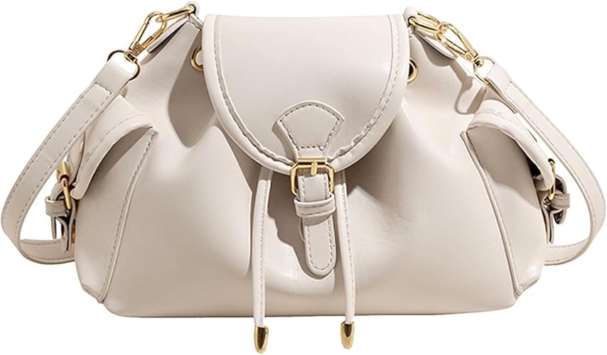 Generic Women PU Leather Drawstring Shoulder Bag Large Capacity Cool Girl Y2K Underarm Bag with Side Pockets Stylish Crossbod