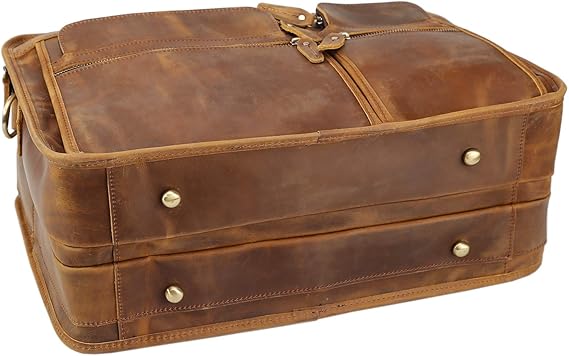 Polare 18.5” Full Grain Leather Laptop Briefcase Messenger Work Bag Overnight Bag For Men Large Fits 17.3” Laptop