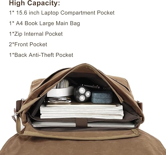 Messenger Bag Canvas Casual Shoulder Sling Bag Satchel 13/15.6 inch Messenger Bag for Men Women Work Office Laptop Bag