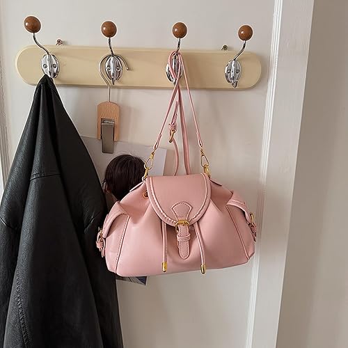 Generic Women PU Leather Drawstring Shoulder Bag Large Capacity Cool Girl Y2K Underarm Bag with Side Pockets Stylish Crossbod