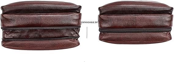 Full Grain Leather 16 Inch briefcases Laptop Messenger Bags for Men and Women Expandable Business Bag Leather Satchel Bags, Croc Brown, Medium
