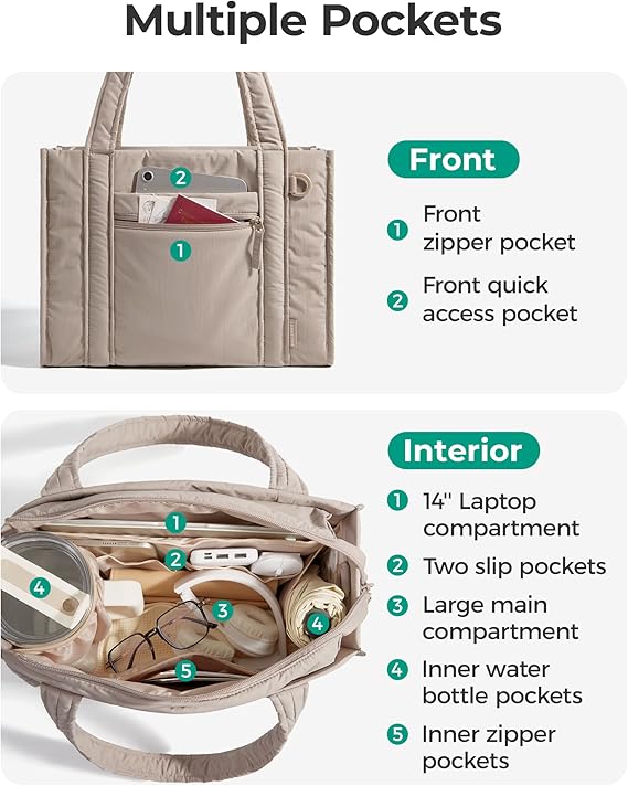 BAGSMART Small Tote Bag for Women, Lightweight with Zipper, Crossbody Purses for Travel Work College