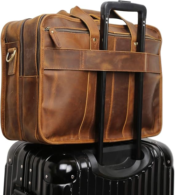 Polare 18.5” Full Grain Leather Laptop Briefcase Messenger Work Bag Overnight Bag For Men Large Fits 17.3” Laptop