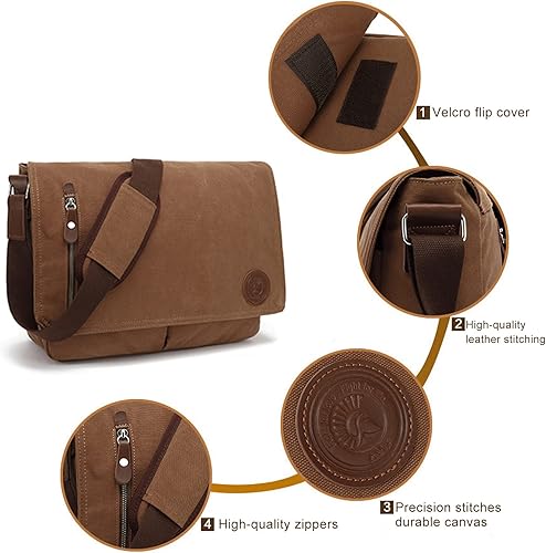 Messenger Bag Canvas Casual Shoulder Sling Bag Satchel 13/15.6 inch Messenger Bag for Men Women Work Office Laptop Bag