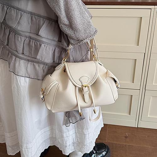 Generic Women PU Leather Drawstring Shoulder Bag Large Capacity Cool Girl Y2K Underarm Bag with Side Pockets Stylish Crossbod