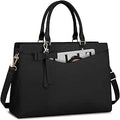 Laptop Bags for Women 15.6 inch Laptop Tote Bag PU Leather Large Work Tote Bag Waterproof Professional Business Office Work Bag Laptop Briefcase Women Travel Handbag Shoulder Bag, Black
