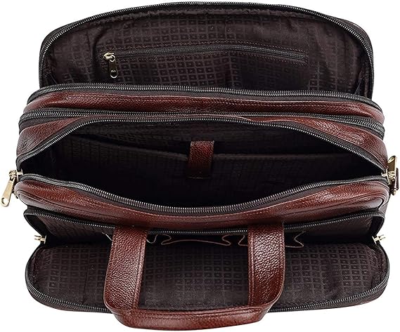 Full Grain Leather 16 Inch briefcases Laptop Messenger Bags for Men and Women Expandable Business Bag Leather Satchel Bags, Croc Brown, Medium