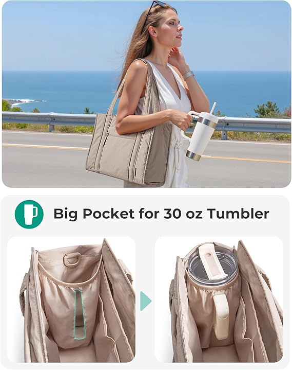 BAGSMART Small Tote Bag for Women, Lightweight with Zipper, Crossbody Purses for Travel Work College