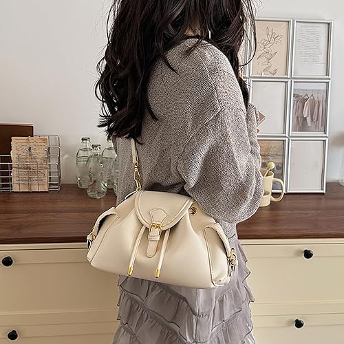 Generic Women PU Leather Drawstring Shoulder Bag Large Capacity Cool Girl Y2K Underarm Bag with Side Pockets Stylish Crossbod