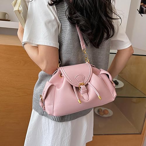 Generic Women PU Leather Drawstring Shoulder Bag Large Capacity Cool Girl Y2K Underarm Bag with Side Pockets Stylish Crossbod