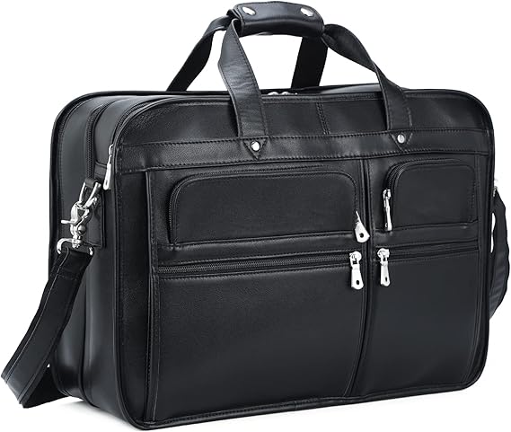 Polare 18.5” Full Grain Leather Laptop Briefcase Messenger Work Bag Overnight Bag For Men Large Fits 17.3” Laptop