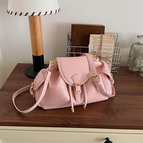 Generic Women PU Leather Drawstring Shoulder Bag Large Capacity Cool Girl Y2K Underarm Bag with Side Pockets Stylish Crossbod