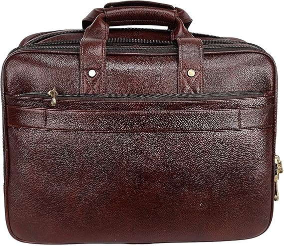 Full Grain Leather 16 Inch briefcases Laptop Messenger Bags for Men and Women Expandable Business Bag Leather Satchel Bags, Croc Brown, Medium
