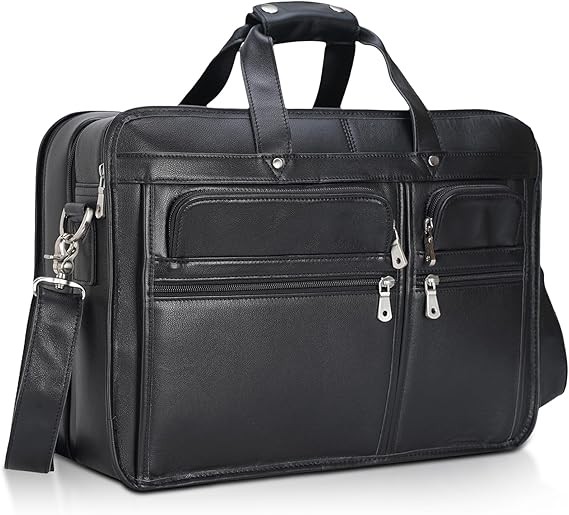Polare 18.5” Full Grain Leather Laptop Briefcase Messenger Work Bag Overnight Bag For Men Large Fits 17.3” Laptop