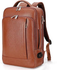 TIDING Men's Leather Expandable Backpack fits 15.6 Inch Laptop, TSA Friendly Business Travel Rucksack Slim Work Casual Daypack