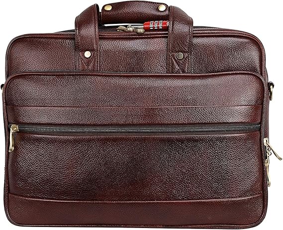 Full Grain Leather 16 Inch briefcases Laptop Messenger Bags for Men and Women Expandable Business Bag Leather Satchel Bags, Croc Brown, Medium